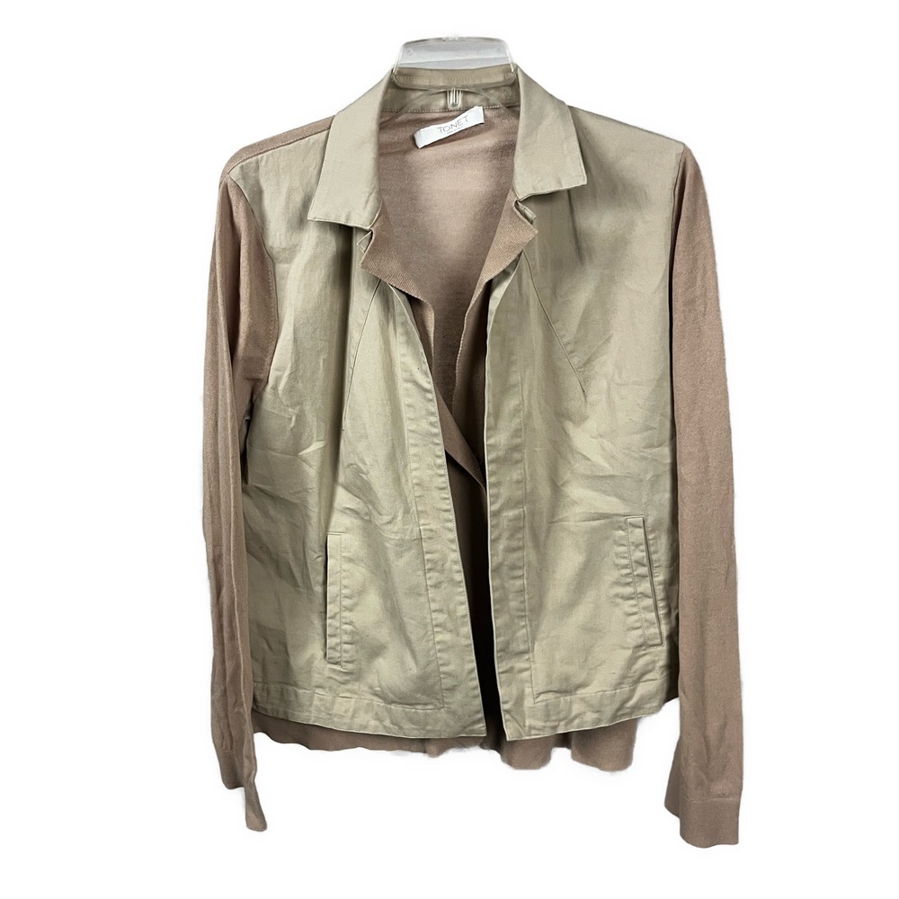 Tonet Women's Lagenlook Beige Cotton Blend Knit Jacket‎ Cardigan Coat- Size